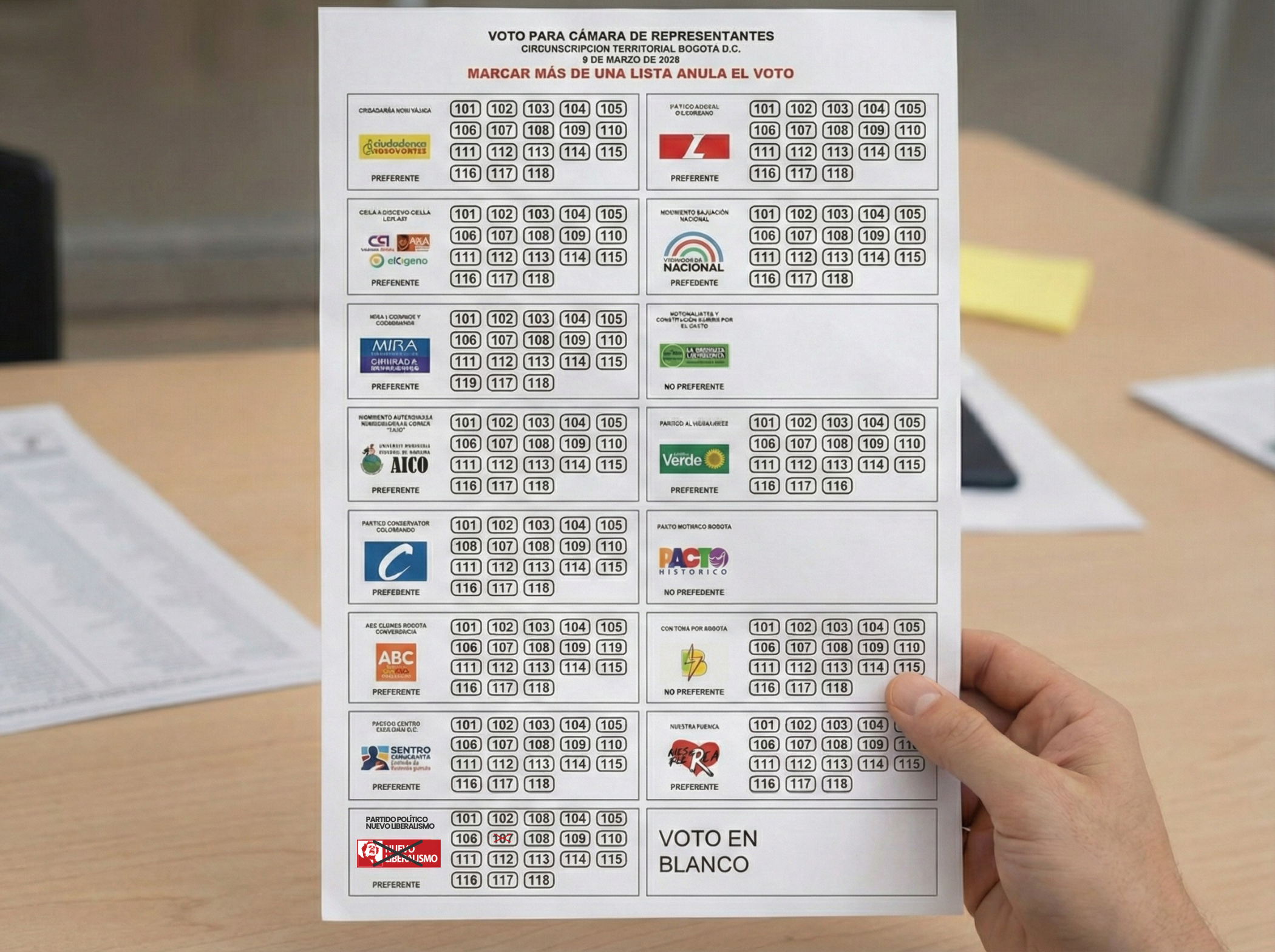 Recibiendo el tarjetón electoral